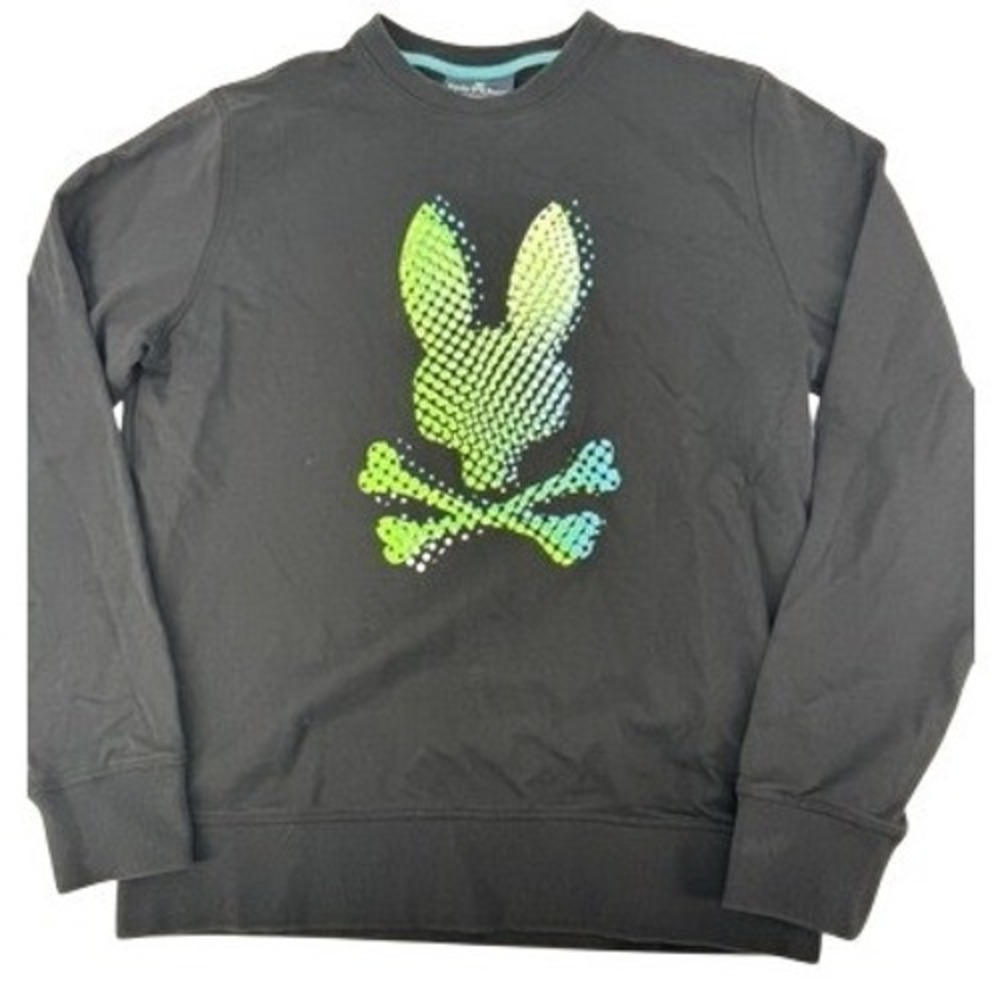 Psycho Bunny Sweatshirt Mens Large Black Gradient Bunny Graphic Crew Neck Cotton